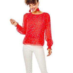 Lilly Pulitzer Ruby Red Silk Idina Blouse
